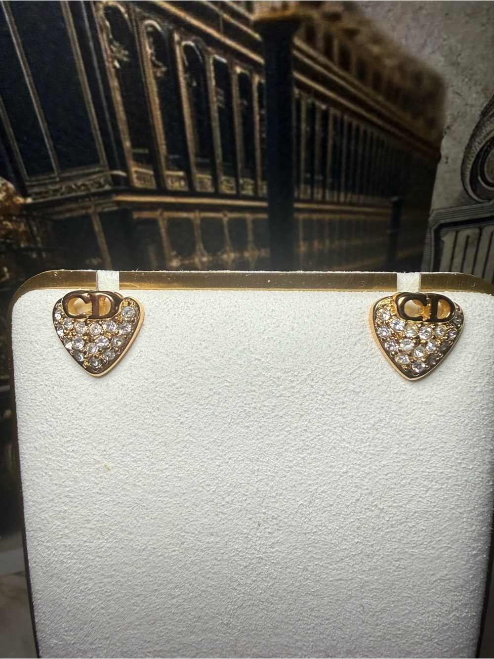 Vintage Christian Dior CD Heart Shaped Pierced Earrings 💖 - Picture 3 of 5